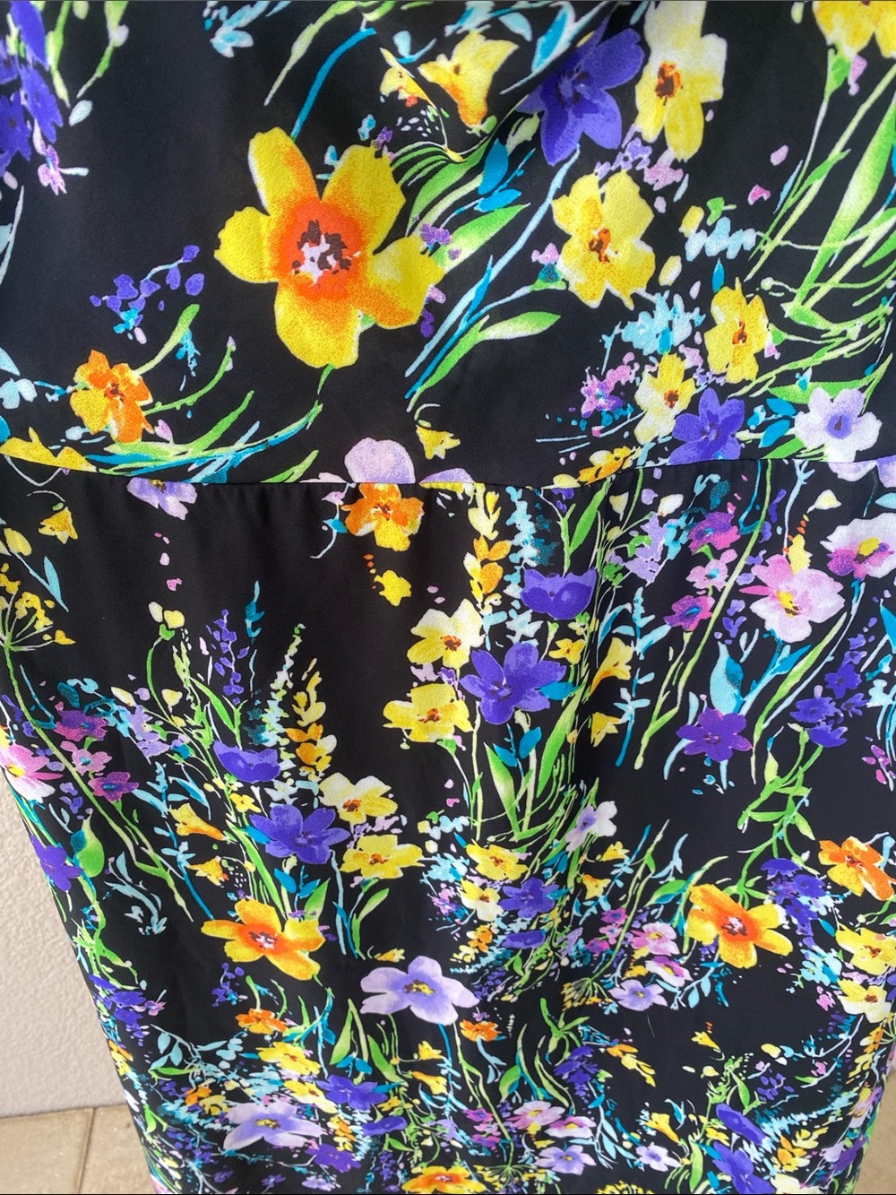 Lulu's Black Floral Midi Dress with Yellow & Purple Blooms - Picture 6 of 8